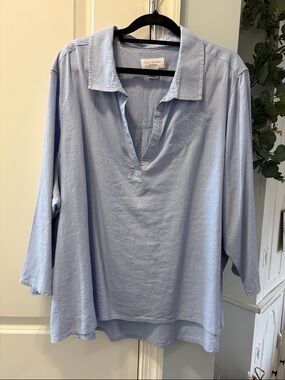 Calypso St. Barth Soft Pale Blue V-Neck Collar Tunic